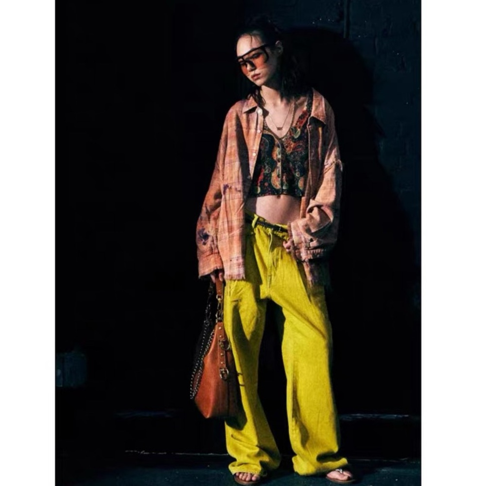 R13 Damon wide leg jeans in Vibrant Yellow